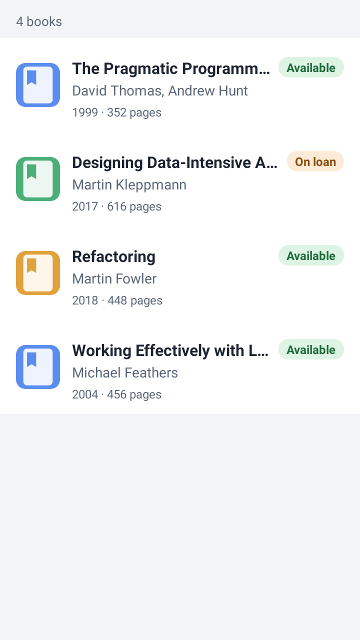 A fragment with a RecyclerView: four rows inflated from the real item layout