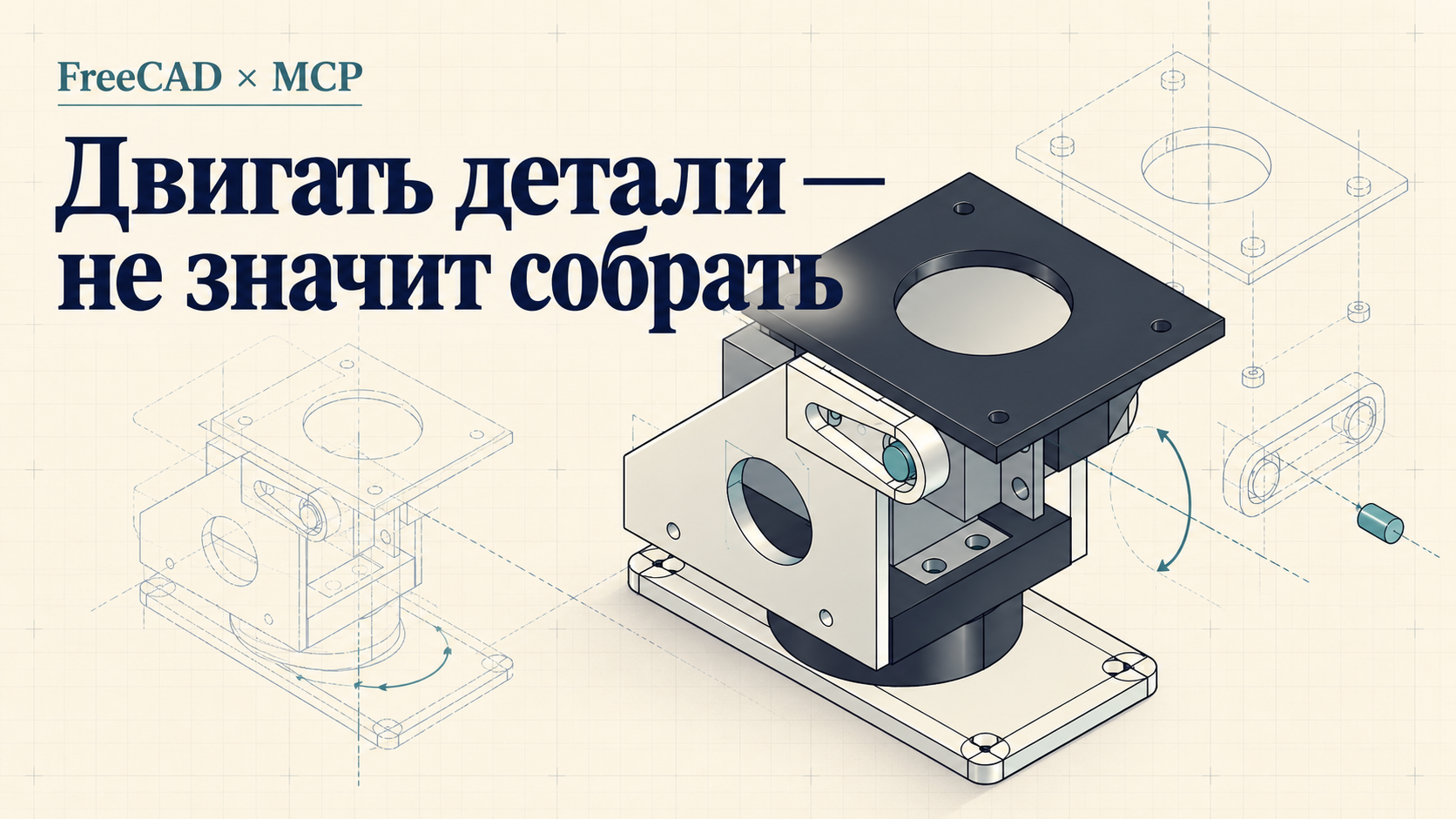 Обложка статьи о сборке механизма с FreeCAD MCP